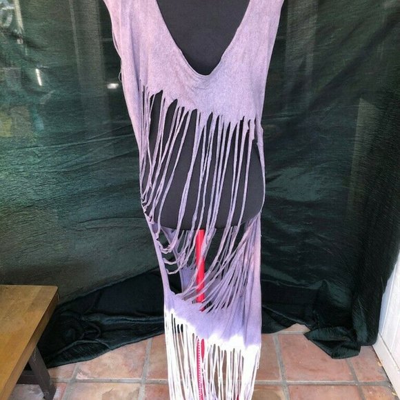 Purple Ombre Distressed Off-Shoulder Shirt Dress Rips Unique Sz O/S - Picture 2 of 9